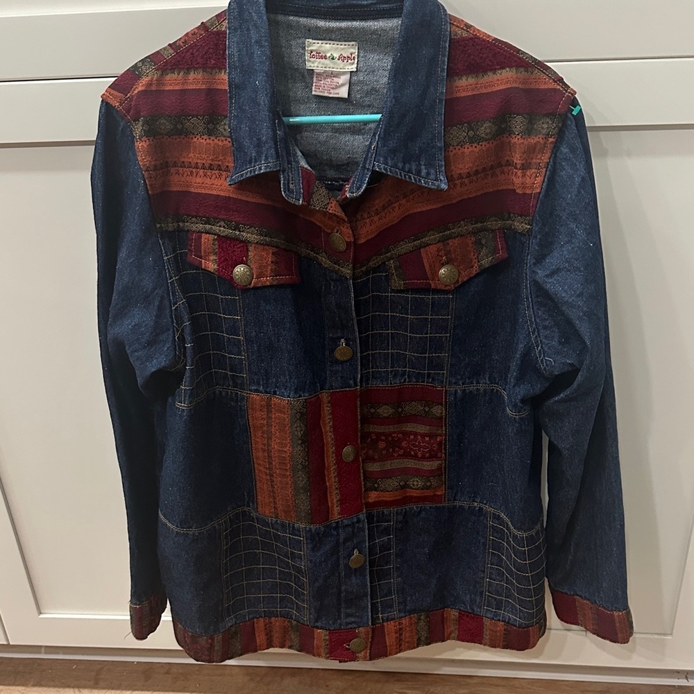 Toffee Apple Multicolor Patchwork Jean Jacket Size Large